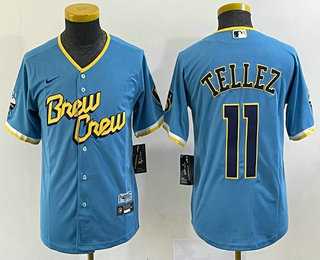 Youth Milwaukee Brewers #11 Rowdy Tellez Blue 2022 City Connect Cool Base Stitched Jersey,We sell and wholesale Youth Milwaukee Brewers #11 Rowdy Tellez Blue 2022 City Connect Cool Base Stitched Jersey on line form chian!